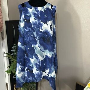 Soft Surroundings Top Blue Watercolor Double Strap Tunic Layered Tank Women’s M